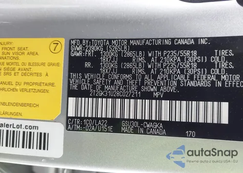 2008 Lexus Rx 350 z USA, uszkodzony, nr VIN 2T2GK31U28C027211